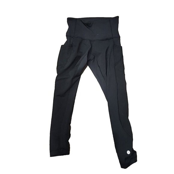 Lululemon Leggings Cropped Black Side Mesh Pockets Leg Ruching At Hem Women's 4 - Picture 1 of 8